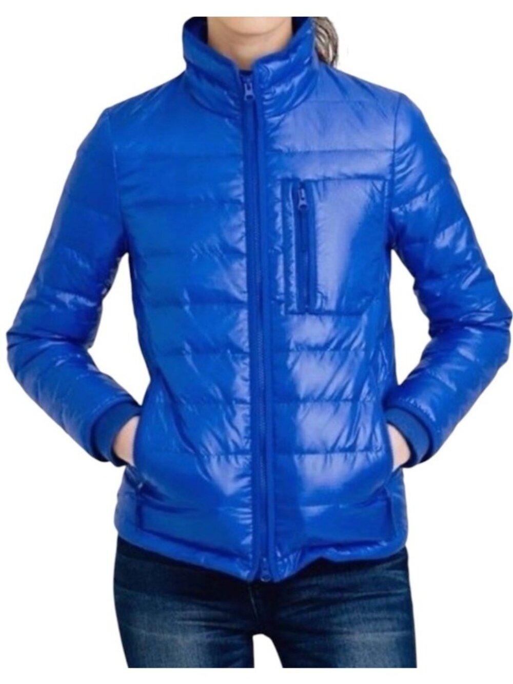 J. Crew Blue Full Zip Puffer Down Quilted Outdoor Preppy Jacket Size Small